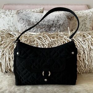 VERA BRADLEY Black Quilted Microfiber Satchel Shoulder Bag East West Zipper Y2K